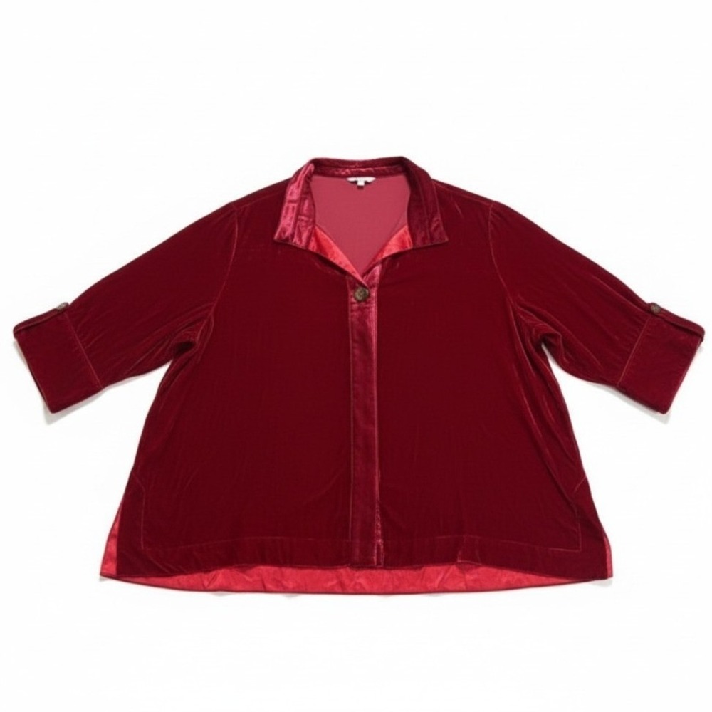 John Mark Ruby Red Velvet Button Front Shirt Women 3X Holiday Luxury Glam Goth